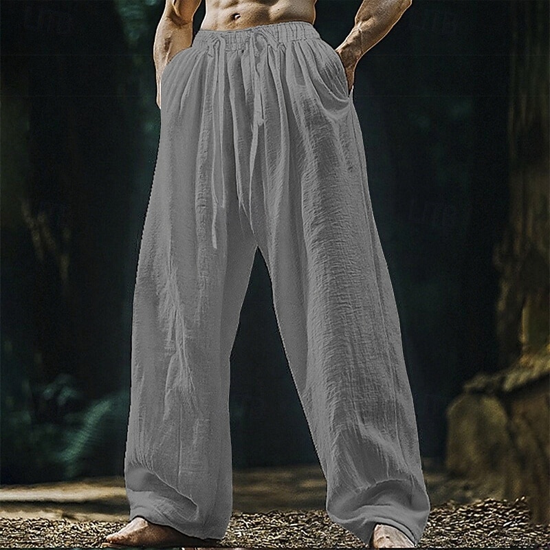 Férfi Vászon nadrág Nadrág Nyári nadrág Strand nadrág Zsinór Zseb Rugalmas derék Sima Mokaszinok Légáteresztő Vakáció Napi Szabadság Hawaii Boho Fekete Fehér 2025 - $20.99 –P4