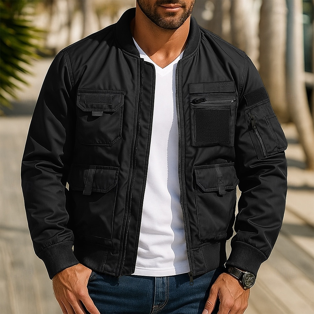 Bărbați Jacheta de Bombardier Jachetă militară Palton Sport Jacheta Varsity Sport exterior Casual Impermeabil Αντιανεμικό Fermoar Buzunar Primăvară Toamnă Iarnă Culoare solidă Activ Capișon Regulat 2026 - $68.99 –P5
