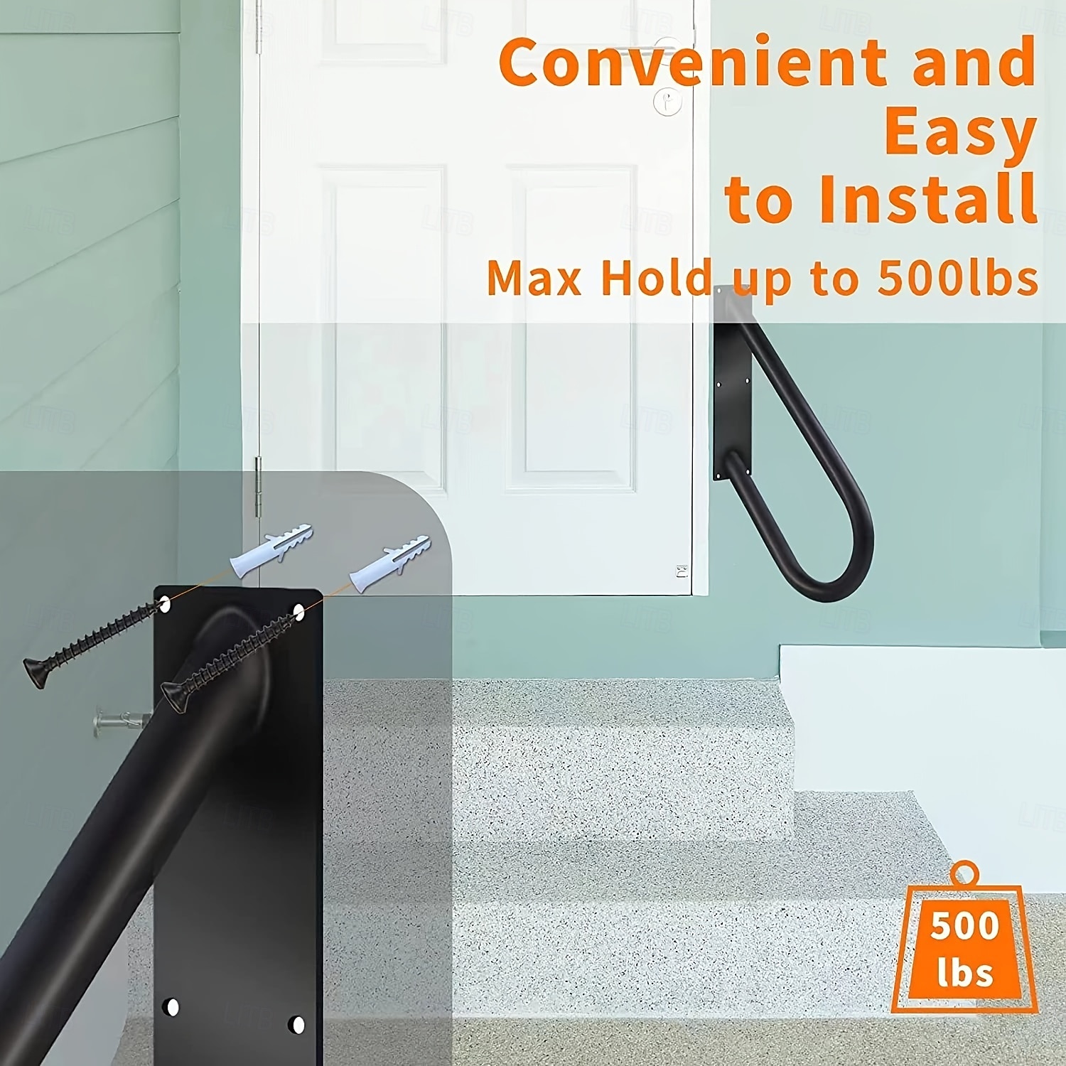 Robust U-format ledstång för 1-3 steg - slitstark lackerad finish, svart trappräcke för inomhus-/utomhusbruk, väggmonterat stegstöd, säkerhetsstång för trappor, badrum, veranda, garage - enkelt 2026 - $61.99 –P5