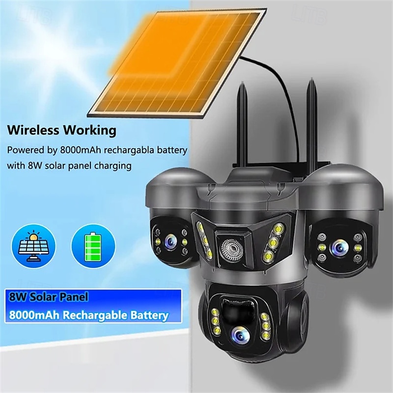 Solar Camera Three Lens Two-Way Audio Outdoor IP66 Waterproof Built-in Battery Security CCTV 6K HD 4G Network Camera 2026 - $138.99 –P7