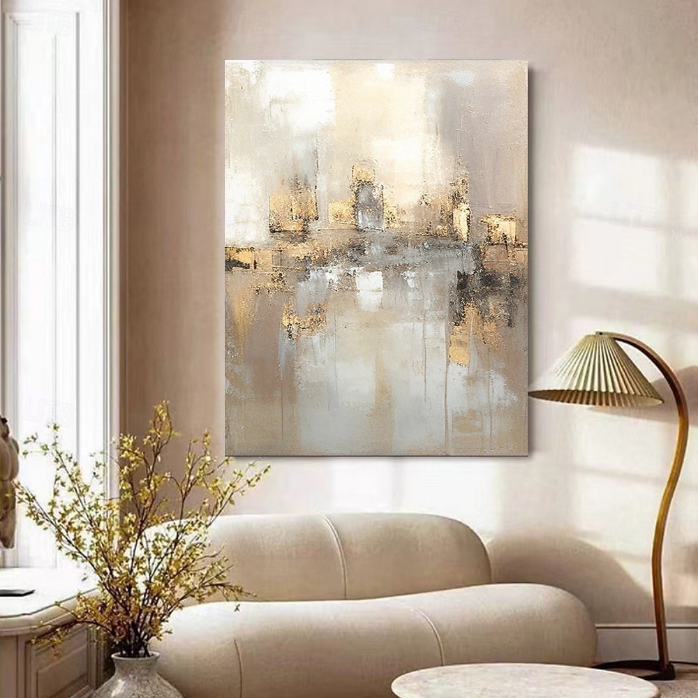 Peinture à l'huile beige dorée faite à la main sur toile, texture abstraite, affiches décoratives, grand art mural, images en feuille d'or, décoration moderne pour la maison, le salon, le bureau, de 2026 ? $41.99 –P3