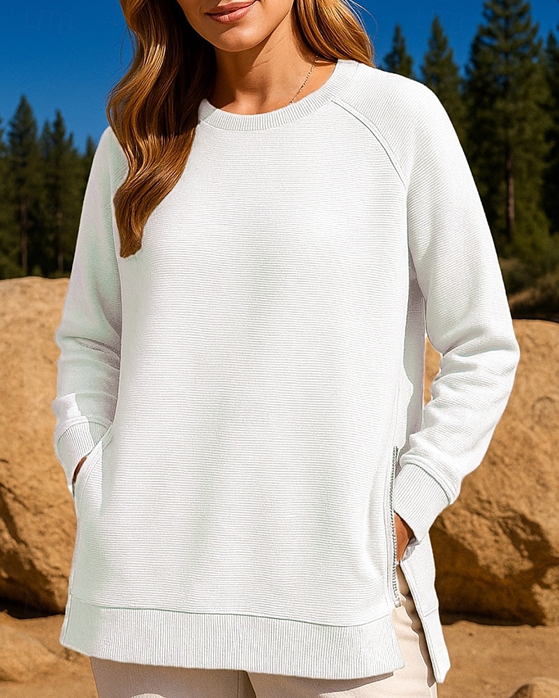 Dam Tröja med pullover Casual Toppar Dragkedja Långärmad Överdelar Fritids- Höst Solid färg Andningsfunktion Träna Utomhus Träning Sportkläder Sportkläder Svart Vit Vinröd 2025 - $21.99 –P6