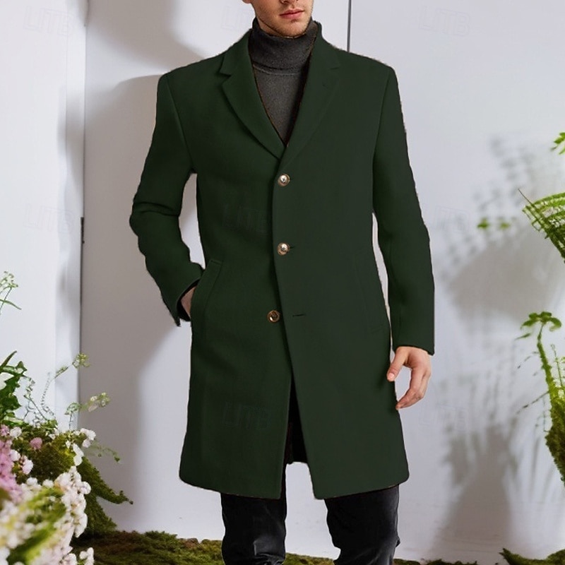 Herren Mantel Trenchcoat Langer Trenchcoat Urlaub Täglich Herbst Winter Polyester Winddicht Warm Oberbekleidung Bekleidung Mode Klassisch Einfach Tasche Revers Einreihig 2025 - $44.99 –P3