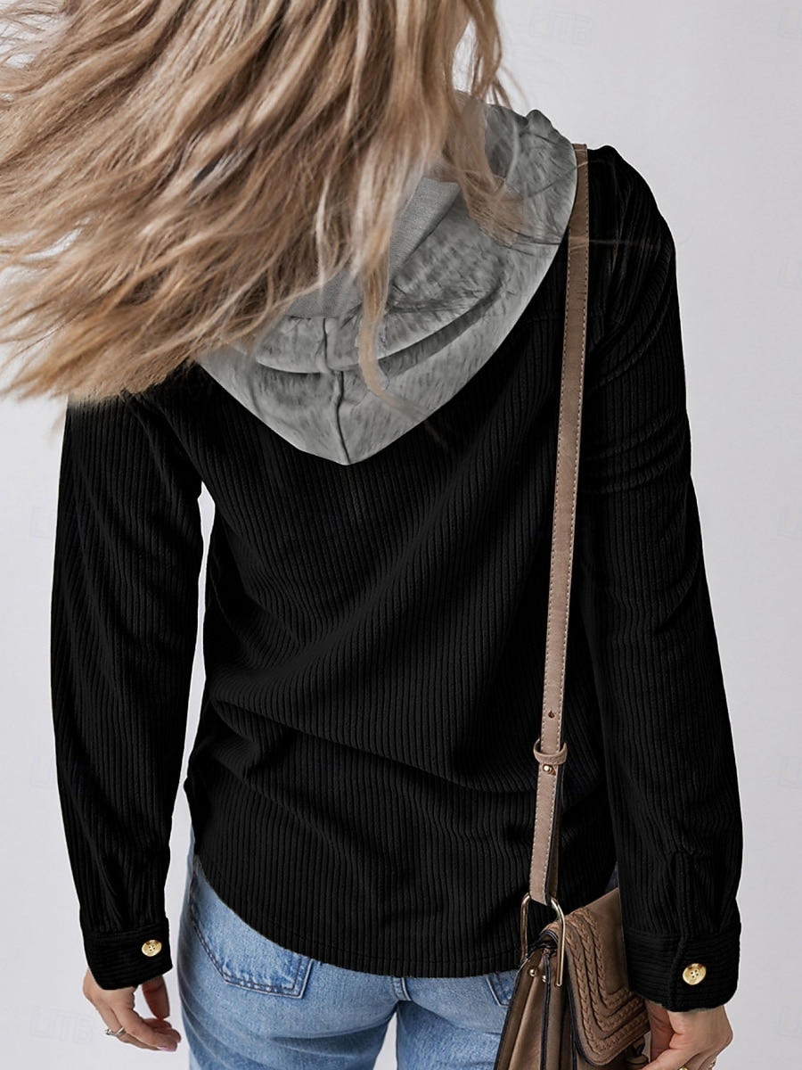 Mujer Chaqueta con capucha Cómodo Transpirable Botones Casual Plano Vacaciones Calle Casual Ropa Cotidiana Botonadura Simple Regular Con Capucha Ajuste regular Manga Larga Ropa de calle Azul marinero 2025 - $36.99 –P7