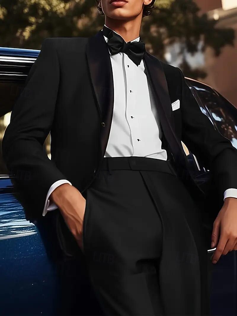 Uomo Smoking Abiti da sposa Casuale Affari Nero Primavera, Autunno, Inverno, Estate Tuta Bavero sciallato Formale Tinta unita Vestibilità su misura 2 pezzi Monopetto a un bottone del 2026 a $136.99 –P2