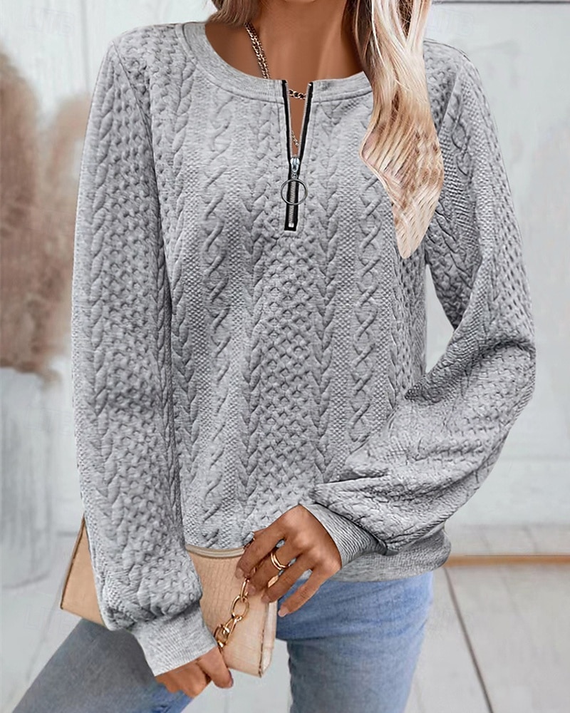 Per donna Felpa con texture Felpe Felpe con cerniera Semplice Streetwear Casual Comodo Manica Lunga Collo Alto Top Regolari Streetwear Ferie Uscire Zip a un quarto Bianco Rosa Vino Rosa scuro Blu del 2025 a $22.99 –P1