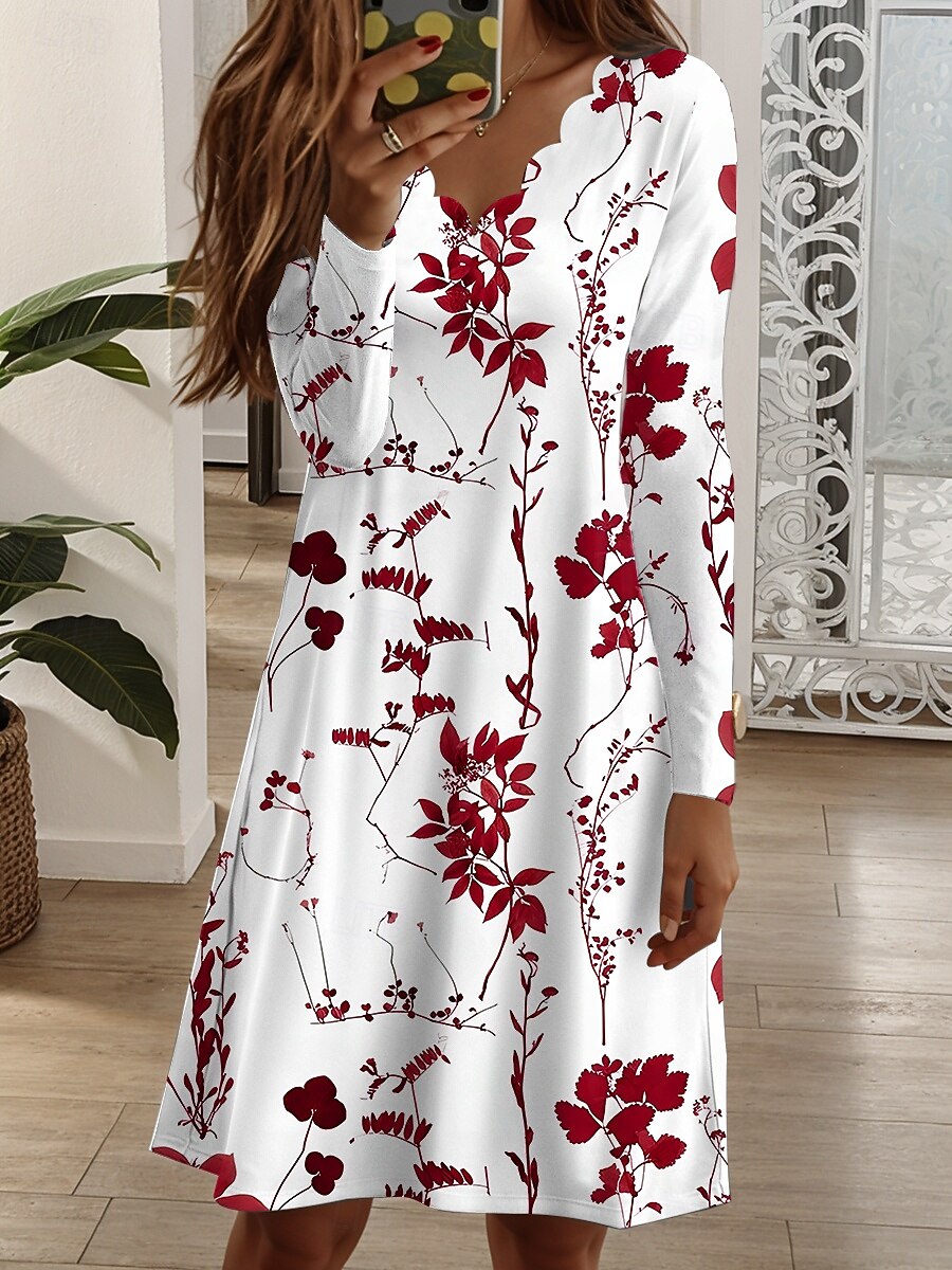 Femmes Mini Robe Robe fourreau Robe trapèze Occasionnel Quotidien Coupe régulière Fleuri Graphique manche longue Col en V Jaune Rouge Bleu Violet Printemps Automne Hiver de 2025 ? $21.99 –P3