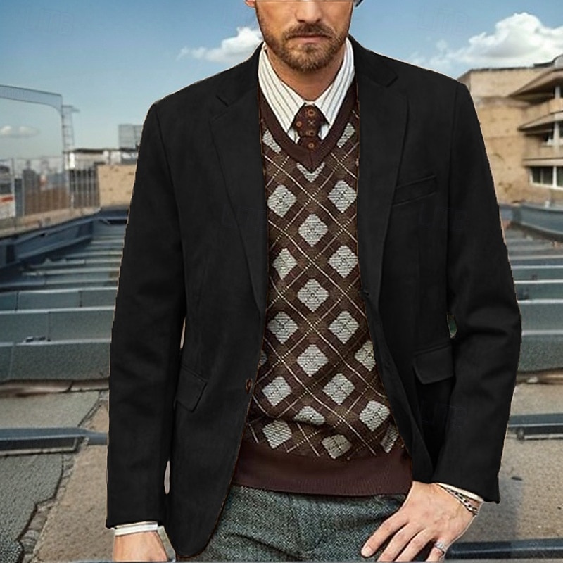 Homme Blazer Affaires Cocktail Fête de mariage Mode Occasionnel Printemps Automne Polyester Uni Avec Poches Boutons Confortable Simple Boutonnage veste Noir Kaki Gris Claire Café de 2025 ? $44.99 –P11