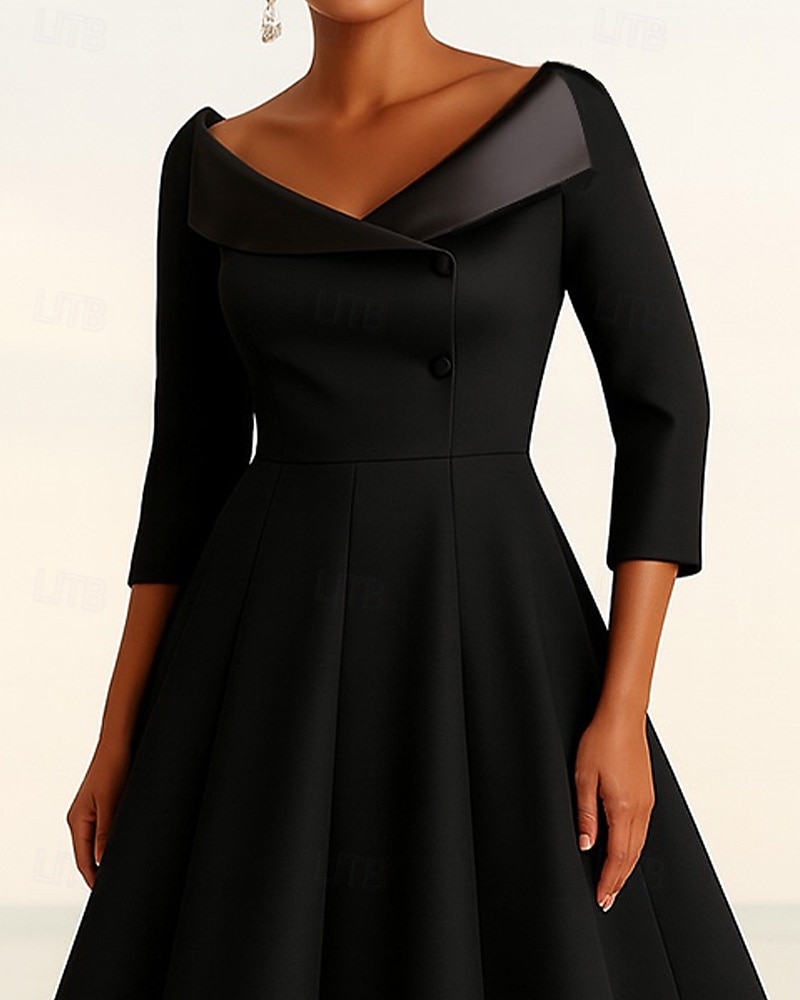 Black Tuxedo Dress A-Line Mother of the Bride Dress Portrait Collar Stretch Crepe Elegant Simple Minimalist Satin Lapel Stretch Fabric 3/4 Length Sleeve with Solid Color 2025 2025 - $140.99 –P2