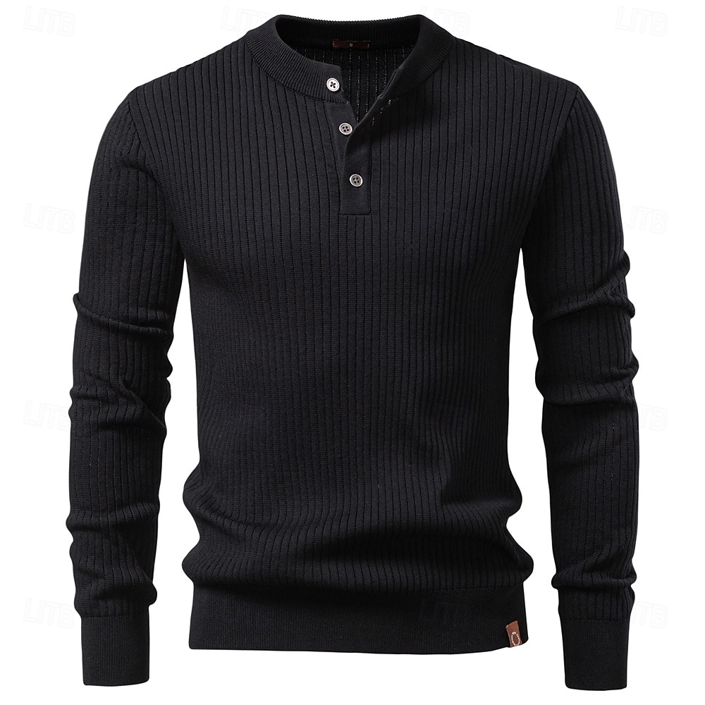 Homme Pull Tricoter Tunique Boutons Couleur Unie Henley ancien Quotidien École Maison Vêtement Tenue Printemps Automne Noir Rouge Bordeaux S M L de 2025 ? $32.99 –P20
