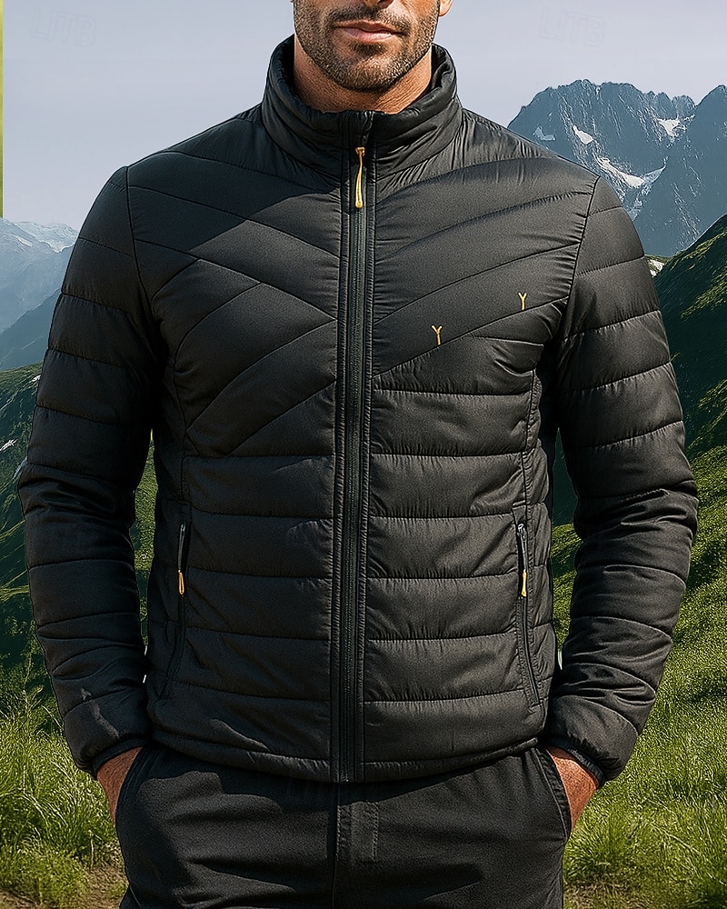 Men's Puffer Jacket Thermal Jacket Outdoor Thermal Warm Hiking Outfits Hiking Clothes Winter Autumn / Fall Top Camping / Hiking / Caving Running Solid Color Black Dark Blue Grey 2025 - $62.99 –P1