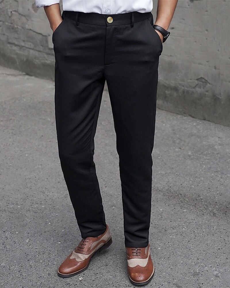 Herren Anzughose Fleecehose Hose Chinos Stoffhosen Tasche Knöpfe Einfach Komfort Formell Party Arbeit Mode Klassicher Stil Schwarz Mikroelastisch 2025 - $29.99 –P3