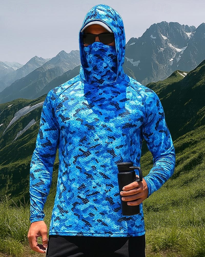 Муж. Рубашка для туризма и прогулок Рубашка Рыбалка Футболка с защитой от ультрафиолета Длинный рукав Капюшон Верхняя часть На открытом воздухе УФ-защита от солнца Дышащий Весна Осень Полиэстер 2026 - $34.99 –P1