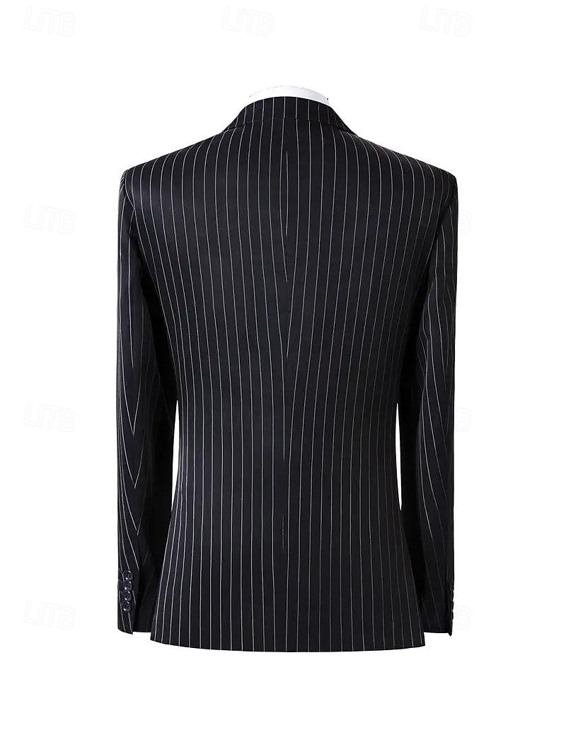Uomo Abiti da lavoro Casuale Semi-Formale Nero Primavera, Autunno, Inverno, Estate Tuta Bavero classico Formale A righe Vestibilità su misura 3 pezzi Monopetto Due Bottoni del 2026 a $136.99 –P2