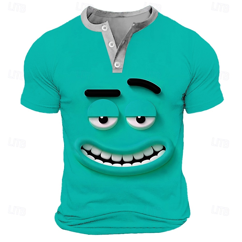 Per uomo Cartoni animati Volto umano Maglietta Maglia Henley Manica Corta Designer Retrò Vintage Casual Casuale Quotidiano Streetwear Estate Primavera azzurro cielo Giallo Verde Blu marino Viola del 2026 a $20.99 –P1