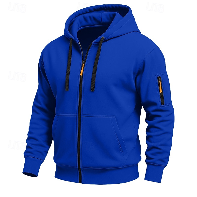 Herr Huvtröja Huvtröja med dragkedja Huvtröja i fleece Taktisk hoodie Svart Marinblå Kaki Ljusgrå Mörkgrå Huva Slät Dragkedja Ficka Ledigt Dagligen Sport & Utomhus Polyester Streetwear Häftig 2026 - kr.249 –P11