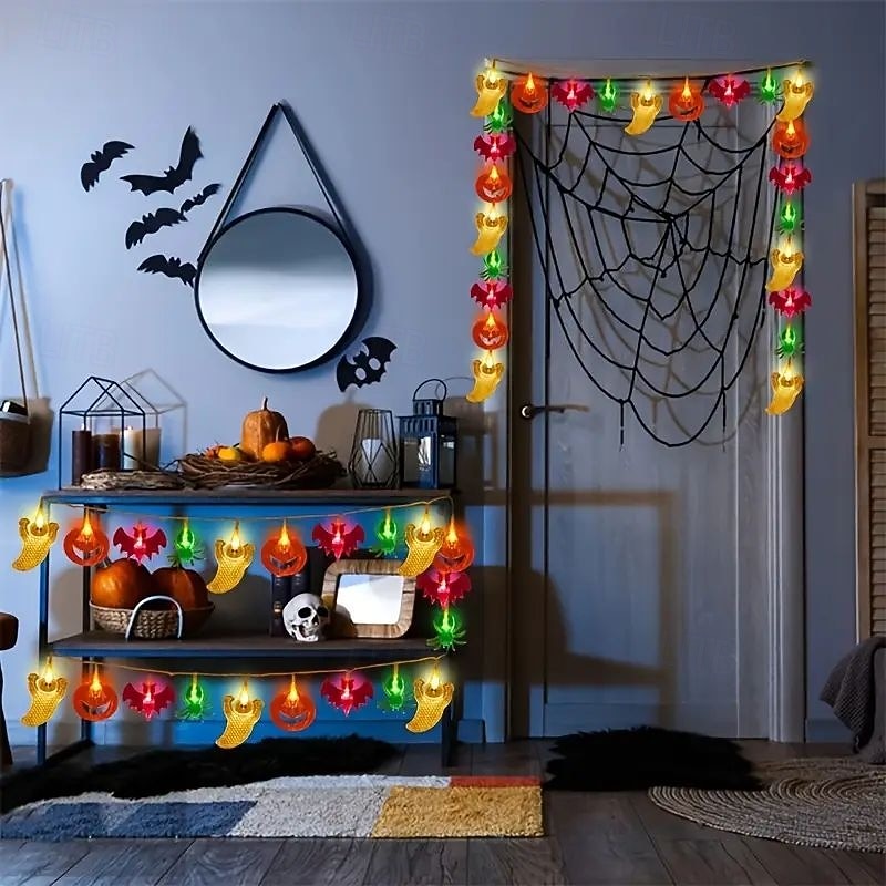 Guirlande lumineuse LED Halloween araignée citrouille chauve-souris 1,5 m 10 LED alimentée par batterie fête d'Halloween balcon jardin porche chambre décoration intérieure extérieure de 2025 ? $15.49 –P5