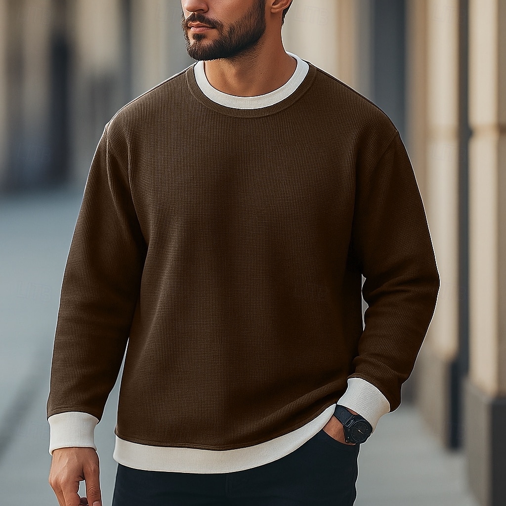 Per uomo Maglietta Waffle Felpa Pullover Maglietta Camicia a Maniche Lunghe Manica Lunga Girocollo Autunno Primavera & Autunno Semplice Moda Designer Essenziale Moda Finto due pezzi Vacanza del 2025 a $25.99 –P14