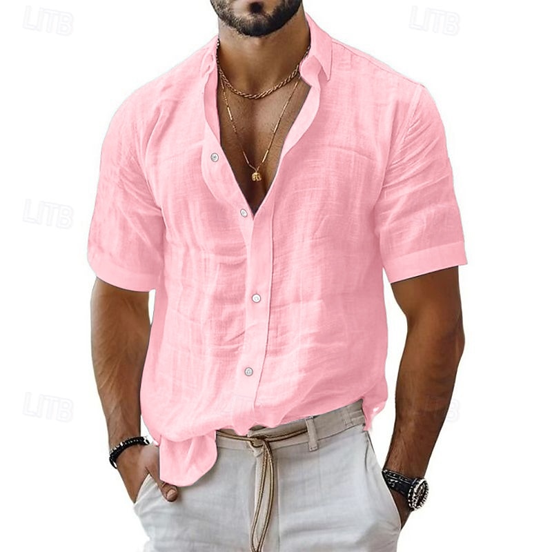 Men's Shirt Linen Shirt Casual Shirt Button Up Shirt Cotton Shirt Plain Vacation Street Black White Pink Blue Short Sleeve Turndown Summer Clothing Apparel 2025 - $23.99 –P5