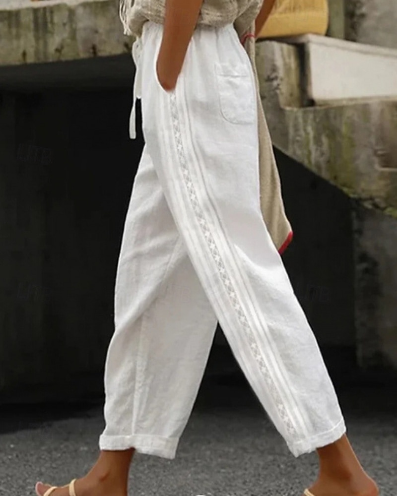 Per donna Pantaloni in cotone e lino Pantaloni Eleganti Streetwear Casual Lunghezza intera Naturale Semplice Tasca Design con Coulisse Elastica Confortevole Streetwear Ferie Abbigliamento quotidiano del 2025 a $32.99 –P1