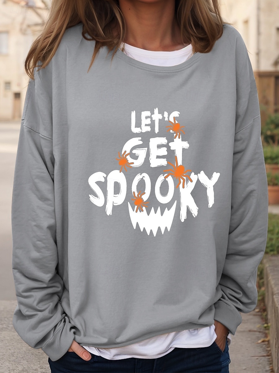 Bluzy damskie na Halloween, graficzne, codzienne, z długim rękawem, z okrągłym dekoltem, regularne, z nadrukiem, czarne, niebieskie, pomarańczowe, zielone, khaki, jesienne i zimowe 2025 - $24.99 –P5