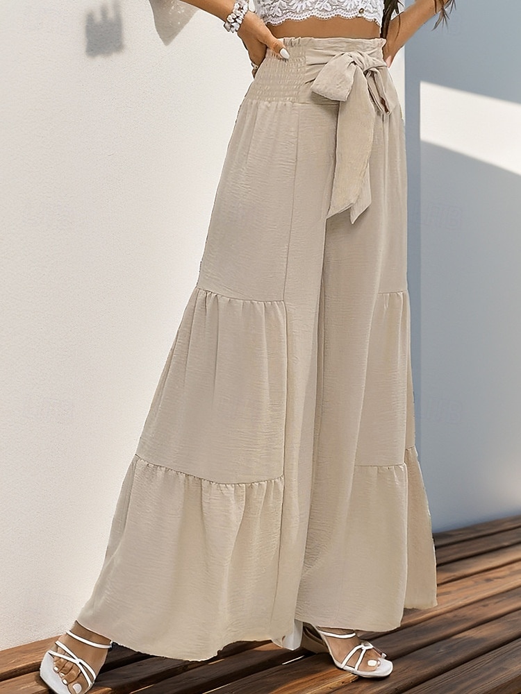 Femmes A Volants Élégant Vacances ancien Longueur complète Taille Moyenne Couleur Unie Uni A Volants Patchwork Élastique Extérieur Vacances Maison Abricot Été Printemps Automne Coupe Ample de 2025 ? $32.99 –P1