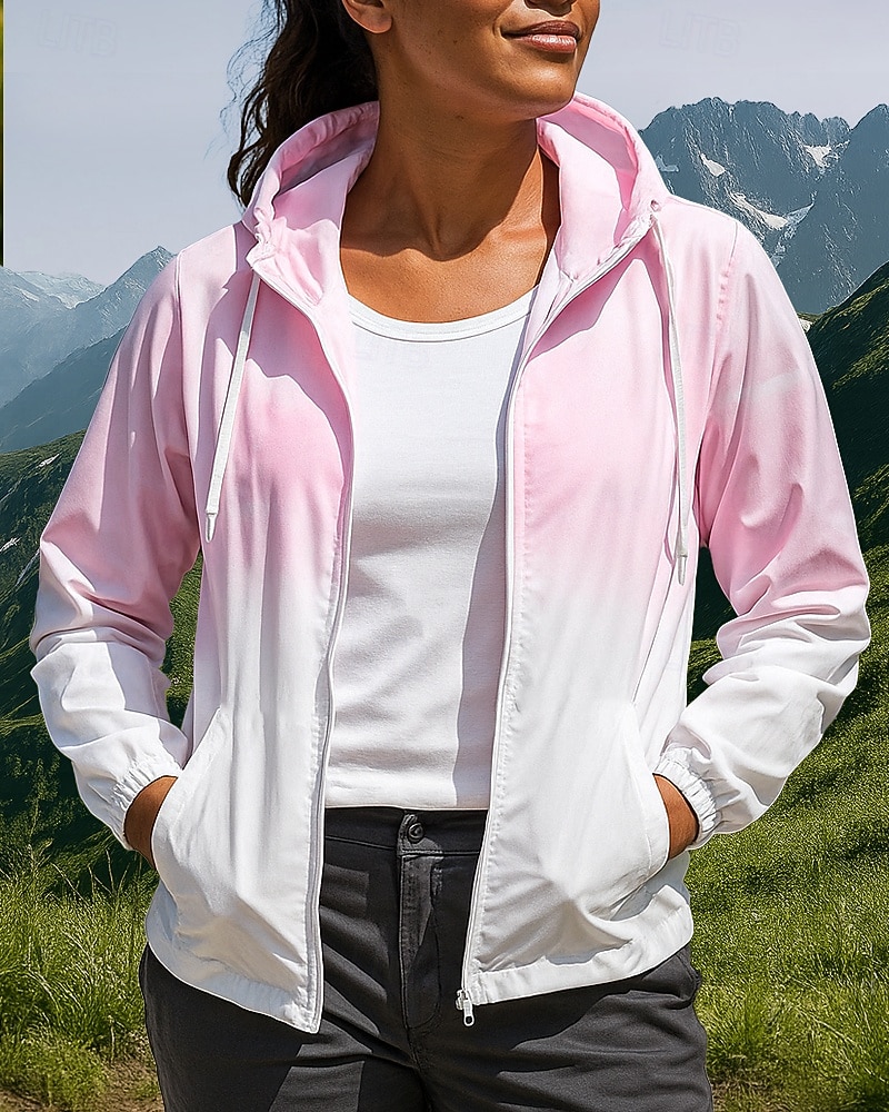 Damen Windjacke Softshelljacke Wanderjacke Außen Wasserdicht Winddicht Wanderoutfits Wanderbekleidung Frühling Herbst Oberteil Camping / Wandern / Höhlenforschung Laufen Farbverlauf Rosa Blau Leicht 2025 - $29.59 –P3
