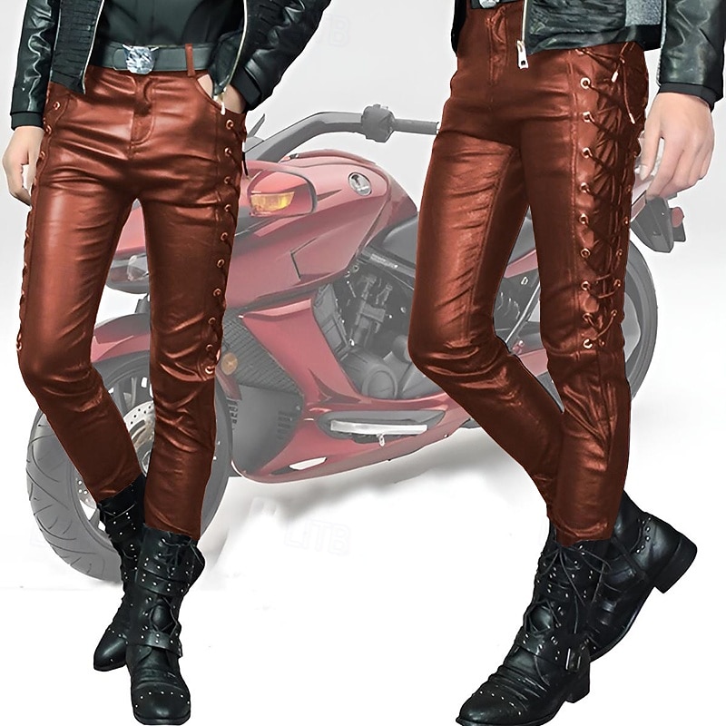 Per uomo Pantaloni in ecopelle A cordoncino Tinta unita All'aperto Sport Lunghezza intera Feste Informale Di tendenza Informale Nero Rosso Anelastico del 2026 a $48.99 –P2