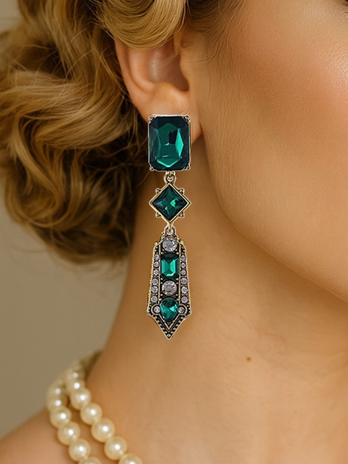 orecchini pendenti in cristallo verde art déco da donna - gioielli vintage anni '20 per feste in stile Gatsby ed eventi serali retrò del 2026 a $7.99 –P4