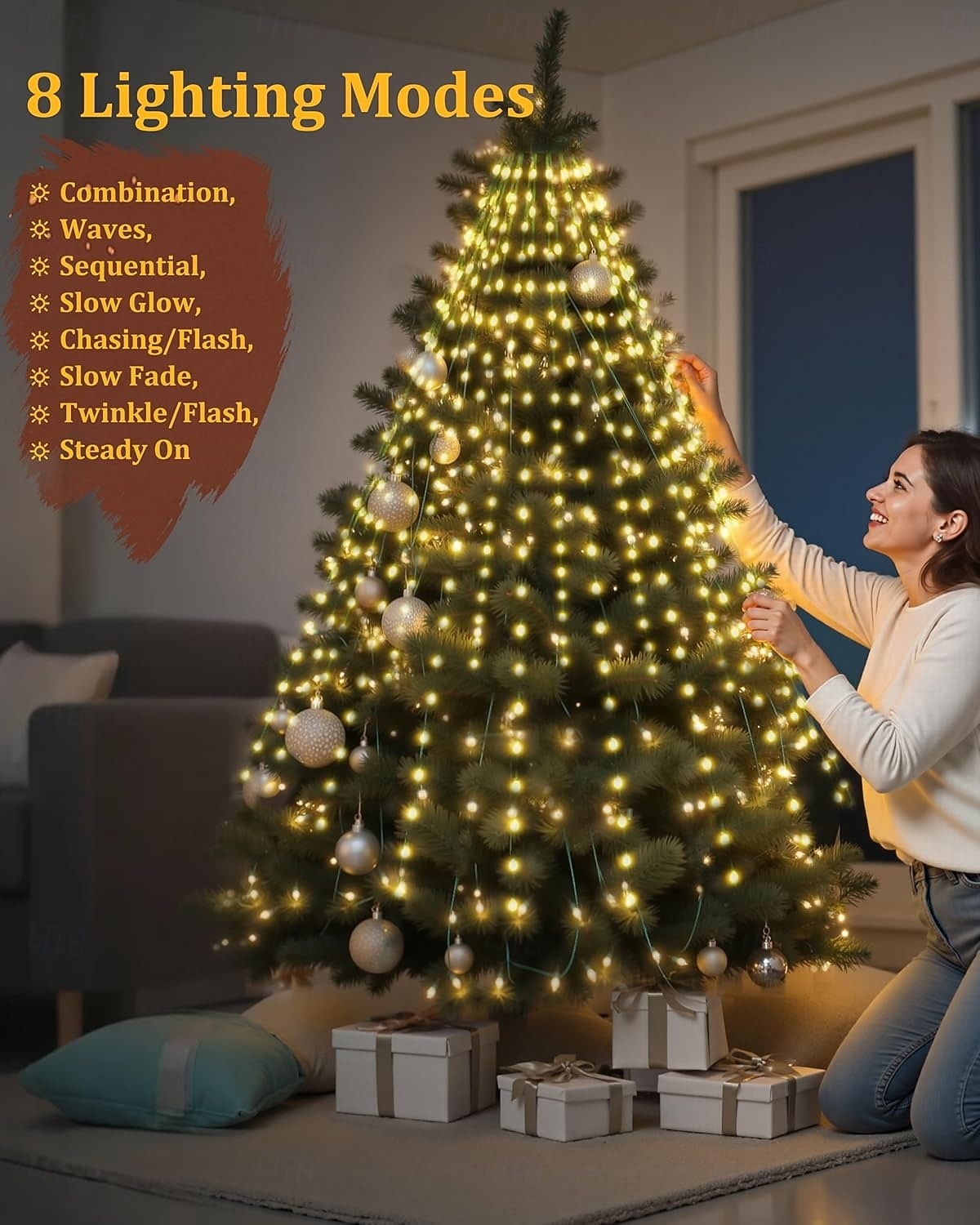 Christmas Tree Lights, LED Christmas Lights with 8 Light Modes, Outdoor Christmas Light with Timing Function for Christmas Decorations 2025 - CAD $21.36 –P4