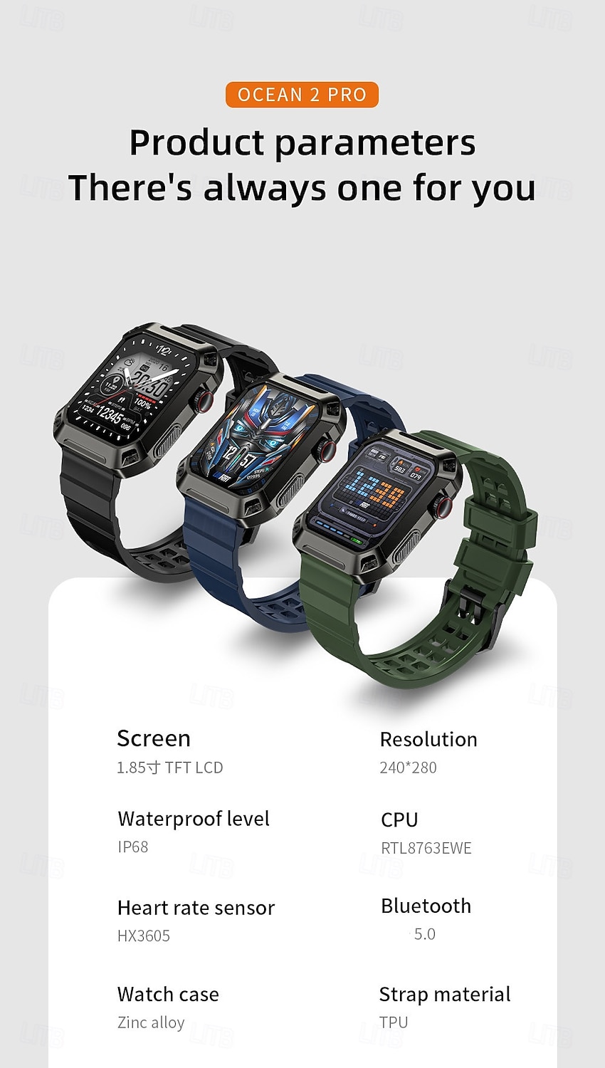 2025年 LOKMAT OCEAN 2 PRO スマートウォッチ 1.85 インチ スマート·ウォッチ ブルートゥース 歩数計 着信通知 アクティビティトラッカー と互換性があります Android iOS 女性 男性 長時間スタンバイ ハンドフリーコール 防水 IP68 51mmウォッチケース  コレクション – $35.99 –P19