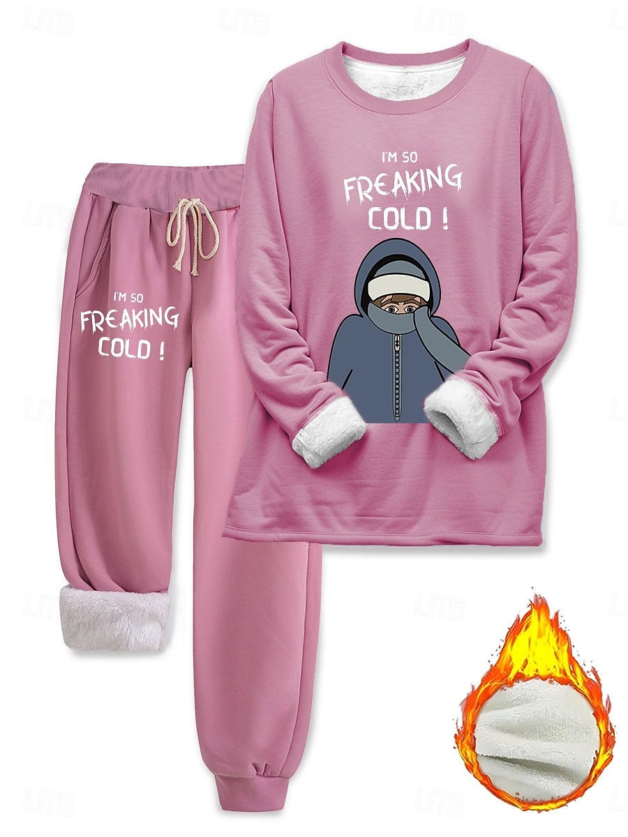 Damen Elegant Warm Mode Zweiteilige Sets Trainingsanzug Hosen-Sets Langarm Bischofsärmel Rundhalsausschnitt Rundhals Grafik Buchstabe Porträt Druck Outdoor Urlaub Täglich Schwarz Rosa Dunkelpink 2025 - $41.99 –P4