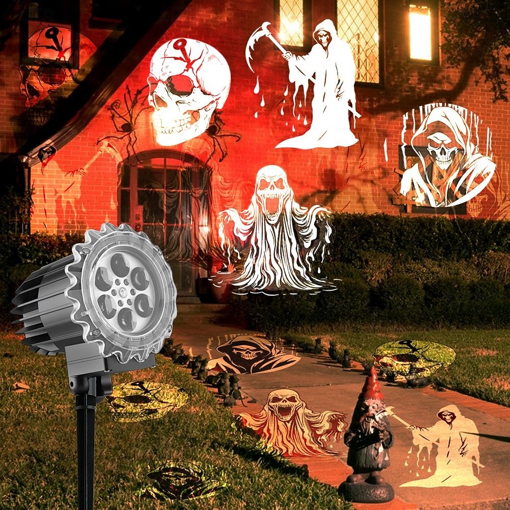 1 stuk Halloween buiten stereoscopisch projectielicht met hoge helderheid, skelet reaper grondplug in wandlamp, verticale festivalsfeer decoratieve verlichting US/EU/UK/AU plug 2025 - $32.99 –P8