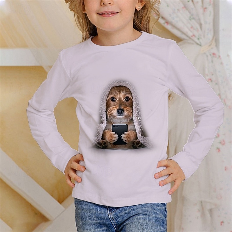 Flickor 3D Djur Katt T-shirt Långärmad Vår Höst Mode Grundläggande Barn 4-12 år Rund hals Utomhus Ledigt Dagligen Normal 2025 - $13.99 –P2