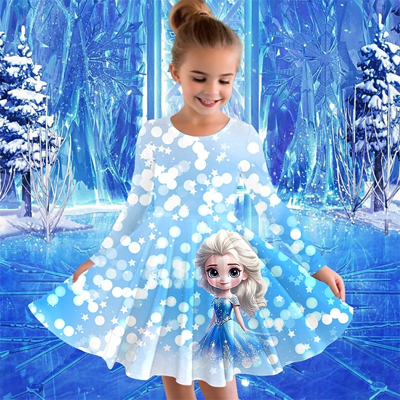 Tyttöjen 3D Piirretty Mekko Pitkähihainen Kesä Kevät Loma Päivittäin Pyhäpäivä Prinsessa Kaunis Makea Lapset 4-12 vuotta Rento mekko A linjainen mekko Polvipituinen Normaali 2025 - $16.99 –P7