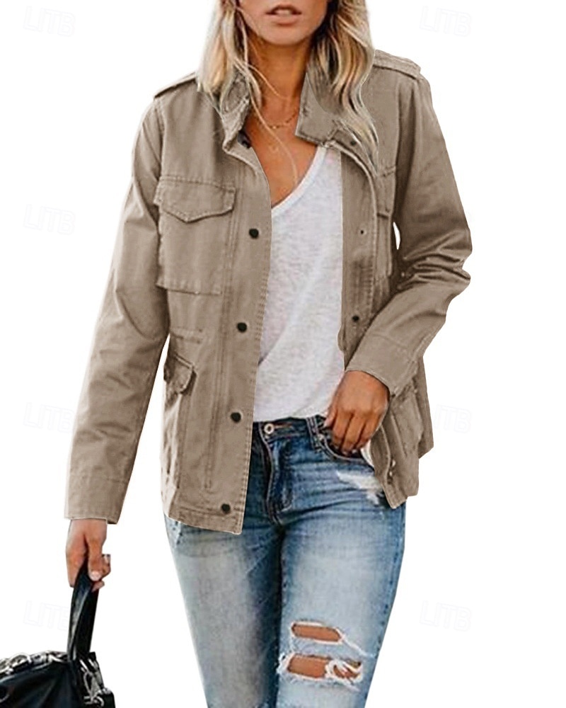 Women's Hoodie Jacket Warm Comfortable Zipper Pocket Casual Plain Vacation Daily Zipper Regular Turndown Regular Fit Long Sleeve Outerwear Black Khaki Army Green Fall Winter 2025 - $48.99 –P5