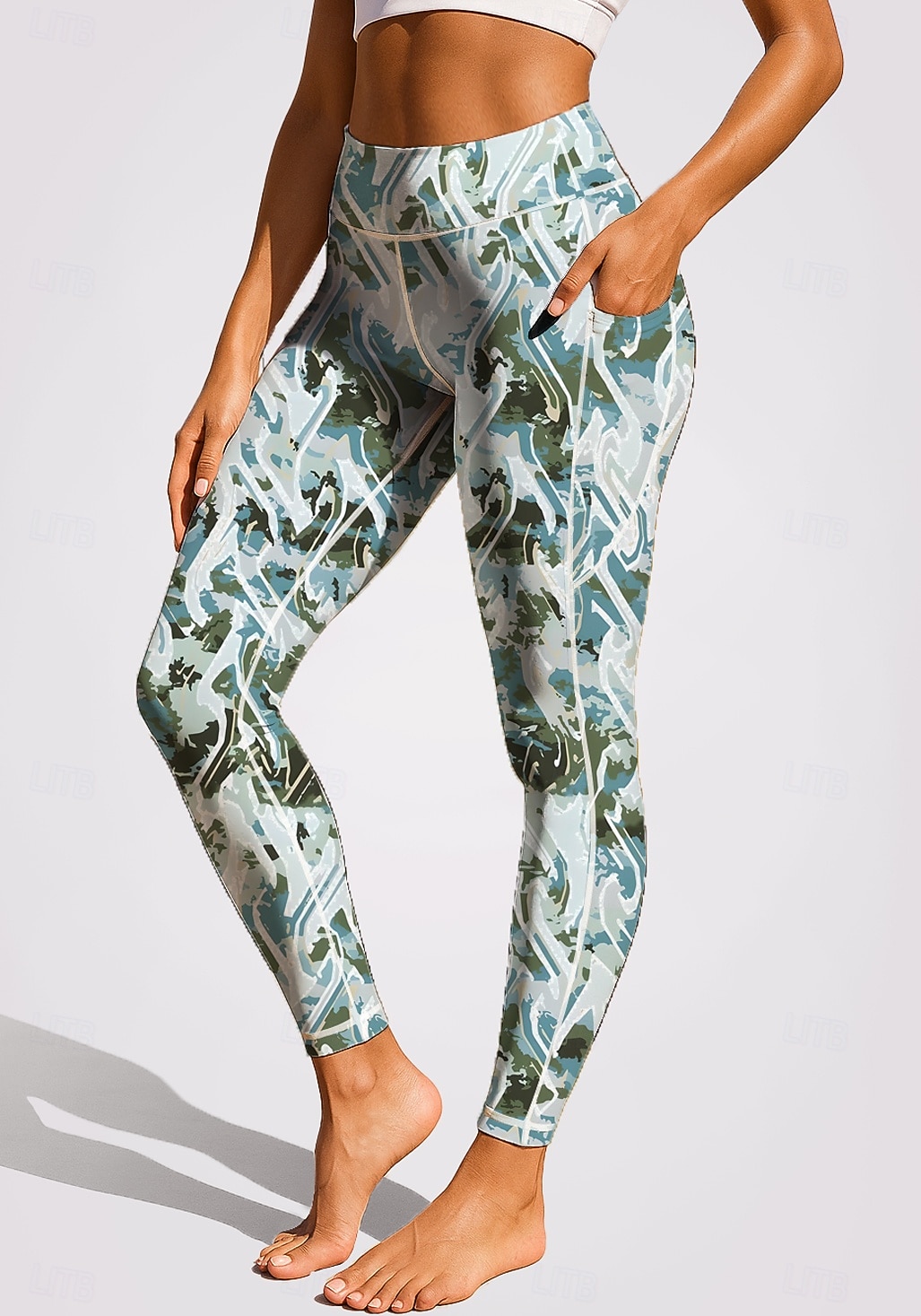 Dames pilatesleggings Fitness broek Fitnessleggings Zakken Zegelrecht Zijzakken Pilates Sportschool Sportschooltraining Broeken Panty Legging Grafisch Abstract camouflage Appel Groen Roze Paars Sport 2026 - $18.99 –P3