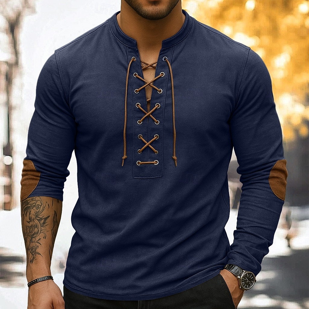 Férfi Henley ing Tee Top Hosszú ujjú ing Hosszú ujj Henley Nyár Ősz Színes Divat Dizájn Alap Fűzős Vakáció Utca Hétköznapi Sötétkék Stétszürke Katonai zöld Férfi felső póló 2025 - $17.99 –P10