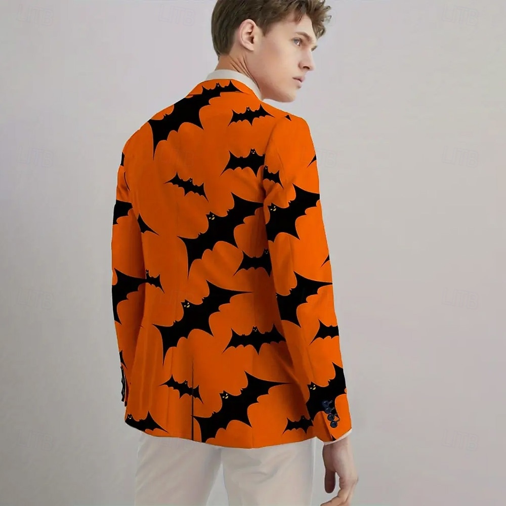 Halloween Pánské Kabát Blejzr Venkovní ulice Festival Běžné Denní Bristké Celý rok 100% polyester Netopýr 3D tisk Knoflíky Pohodlné Jednořadé Blejzr Černá Oranžová Hnědá 2025 - $73.99 –P4