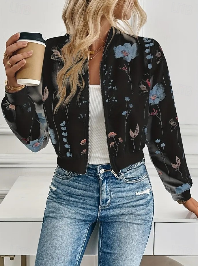 Dámské Neformální bunda Zahřívací Rychleschnoucí Zip Kapsy Elegantní Módní Denní Jednoduchý Květinový Dovolená Ležérní Denní Běžné / Denní Krátké baseballový obojek Běžný Dlouhý rukáv Svrchní oděvy 2025 - $32.99 –P4