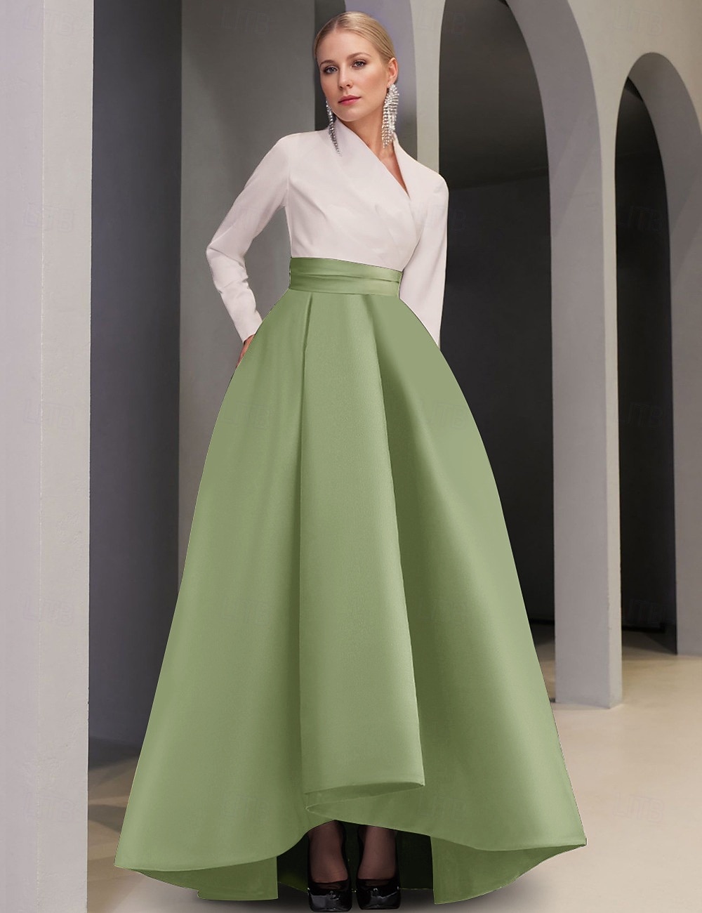 Black Tie A-Linie Abendkleid Elegantes Kleid Formelle Hochzeitsgast Asymmetrisch Langarm V-Ausschnitt Tasche Satin mit Tasche 2025 - $174.99 –P8