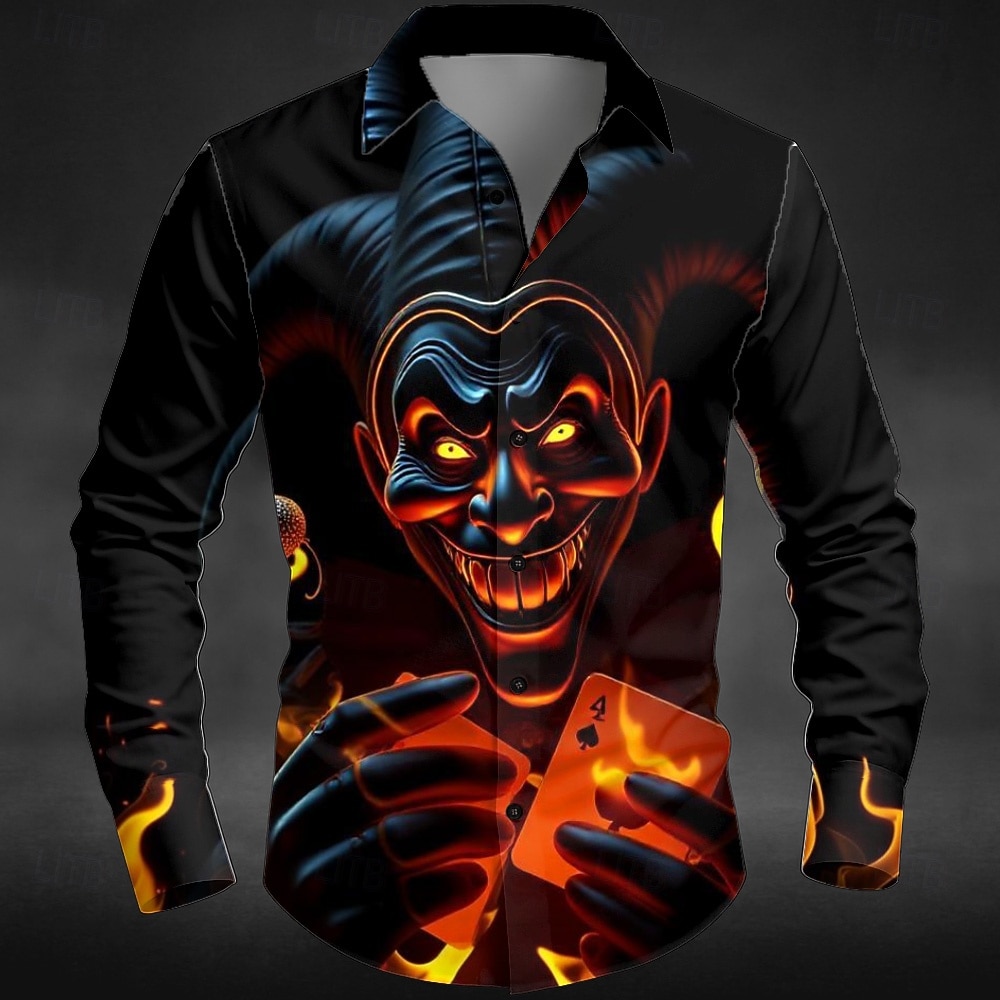 Costume cu neon pentru bărbați cămașă cu demoni cămașă cu nasturi mânecă lungă stil punk gotic întunecat vacanță outdoor vară primăvară cămașă cu guler imprimeu 3D neagră verde negru și albastru 2026 - $27.99 –P1