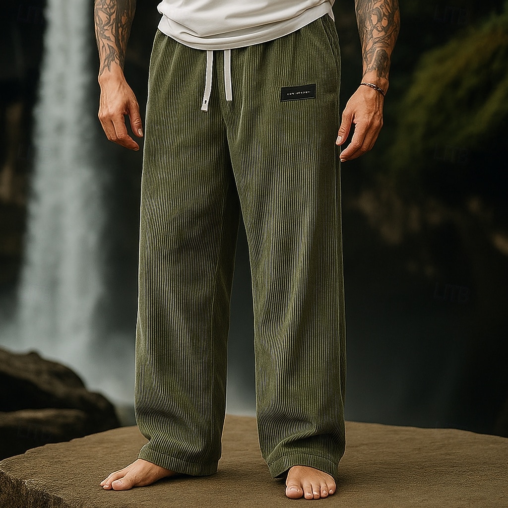 Men's Corduroy Pants Trousers Slacks Casual Pants Drawstring Elastic Waist Front Pocket Plain Comfort Full Length Outdoor Vacation Home Vacation Fashion Loose Fit Green Stretchy 2026 - $21.99 –P1