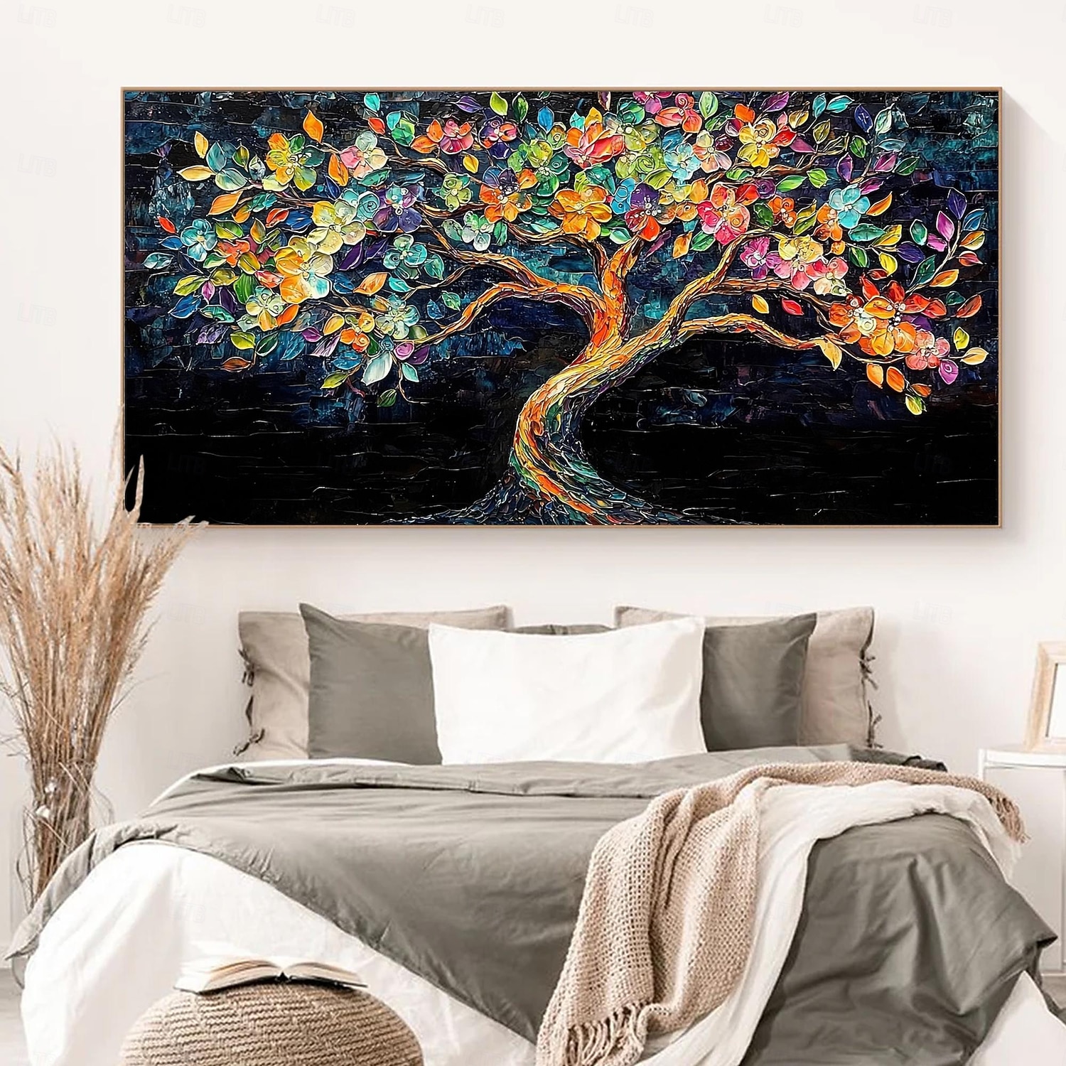 2025年 手作りのオリジナルのカラフルな咲く木の油絵、キャンバスの壁、抽象的な生命の木の絵画、家の装飾用、枠張り付き/内枠なしの絵画  コレクション – $100.99 –P5