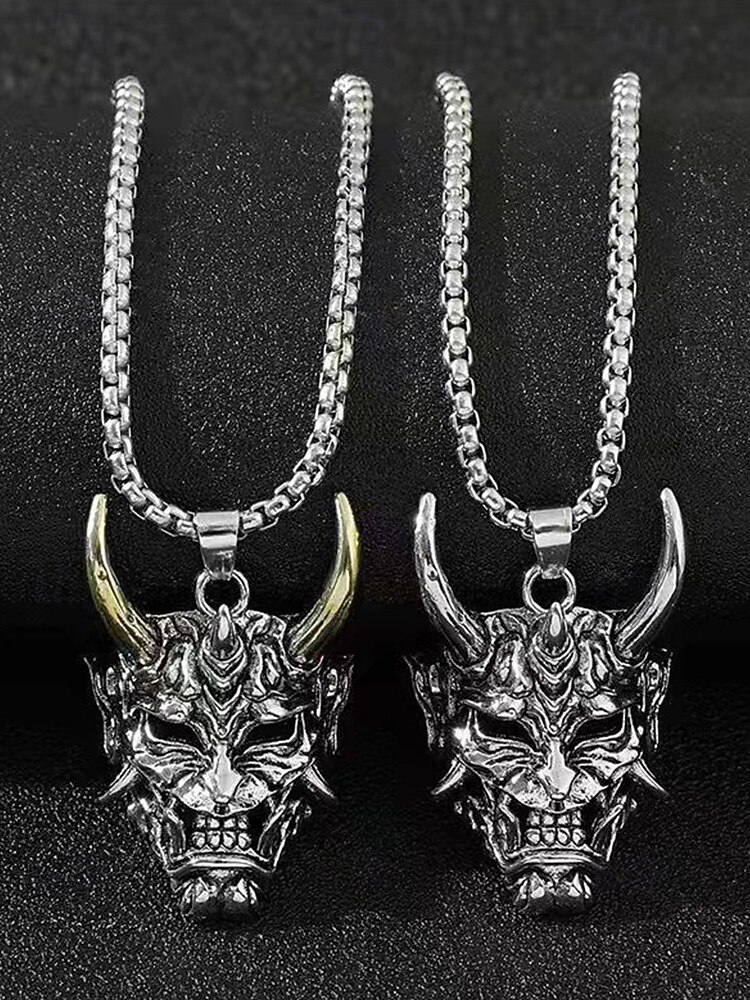 Herrehalloween-demonmaske-anhengskjede - gotisk samurai-spøkelseslegering med stangsmykker til fest, cosplay og streetwear 2025 - $7.99 –P1