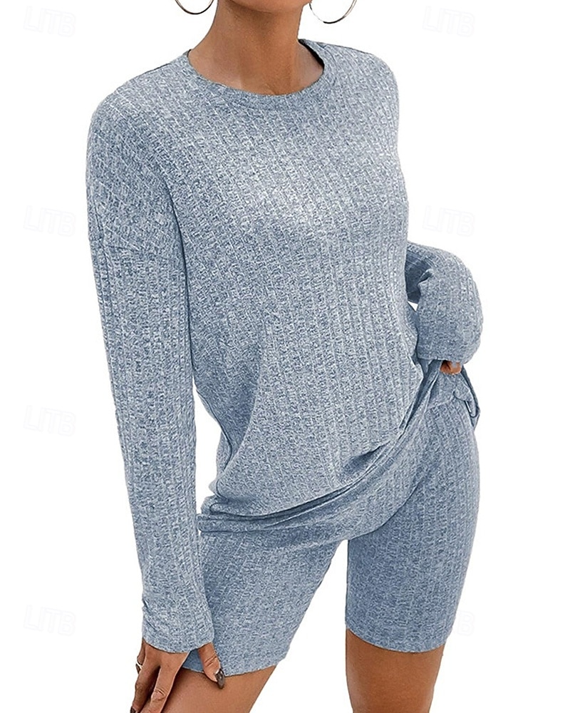 Per donna Moda Streetwear Camicia Set di Pantaloncini Manica Lunga Girocollo Semplice Abbigliamento quotidiano Data Nero Rosso Blu Autunno Vestibilità regolare del 2025 a $26.99 –P8