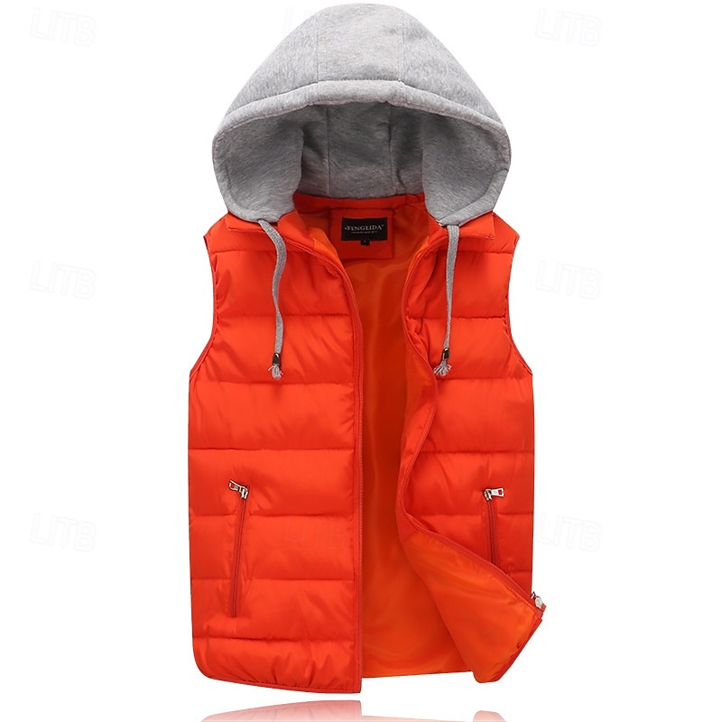 Herr Pufferväst Väst Gilet Semester Dagligen Datum Mode Ledigt Vinter Ficka Polyester Håller värmen Bekväm Ensfärgat Dragkedja Huva Normal Svart Rubinrött Orange Mörkblå Väst 2025 - $26.99 –P14