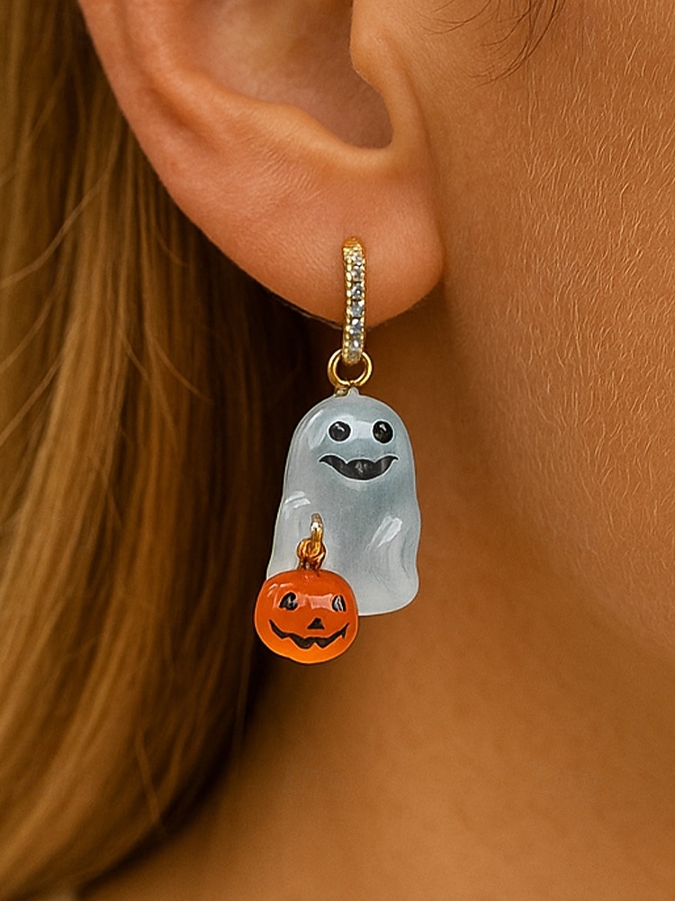 orecchini da donna a forma di fantasma e zucca di Halloween: graziosi gioielli pendenti con dettagli in cristallo per feste in maschera, cosplay e abiti festivi del 2025 a $11.99 –P1