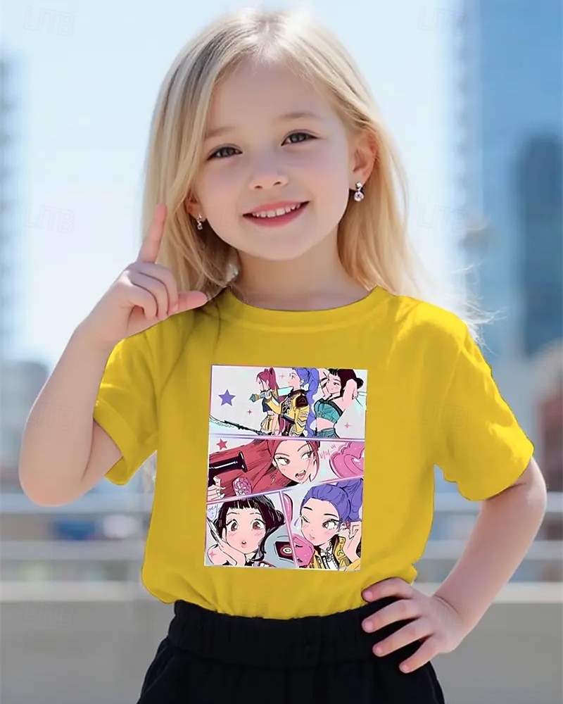 Koszulka z krótkim rękawem dla dzieci z motywem Demon Hunter K-pop Demon Hunter X Character Zoey, słodka, dziewczęca, letnia, w modnym, amerykańskim stylu, oddychająca &fajny, idealny prezent na 2025 - $11.99 –P5