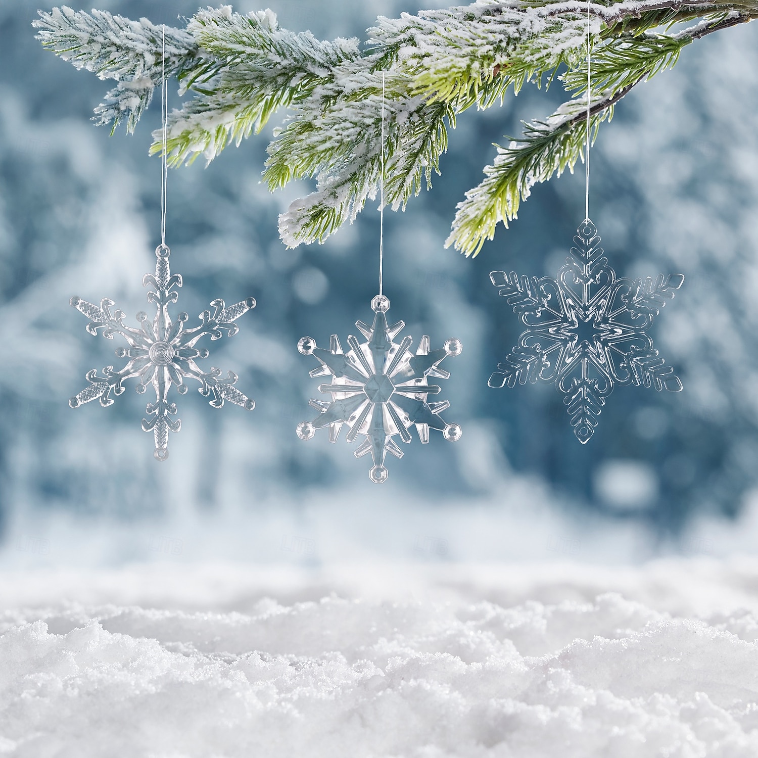 6 stk. krystall snøfnuggpynt i julekrystall, hengende snøfnuggpynt i akryl, rosa istapp-snøfnuggpynt i 3 farger til juletrefest, hjemmedekorasjon 2025 - $5.99 –P6